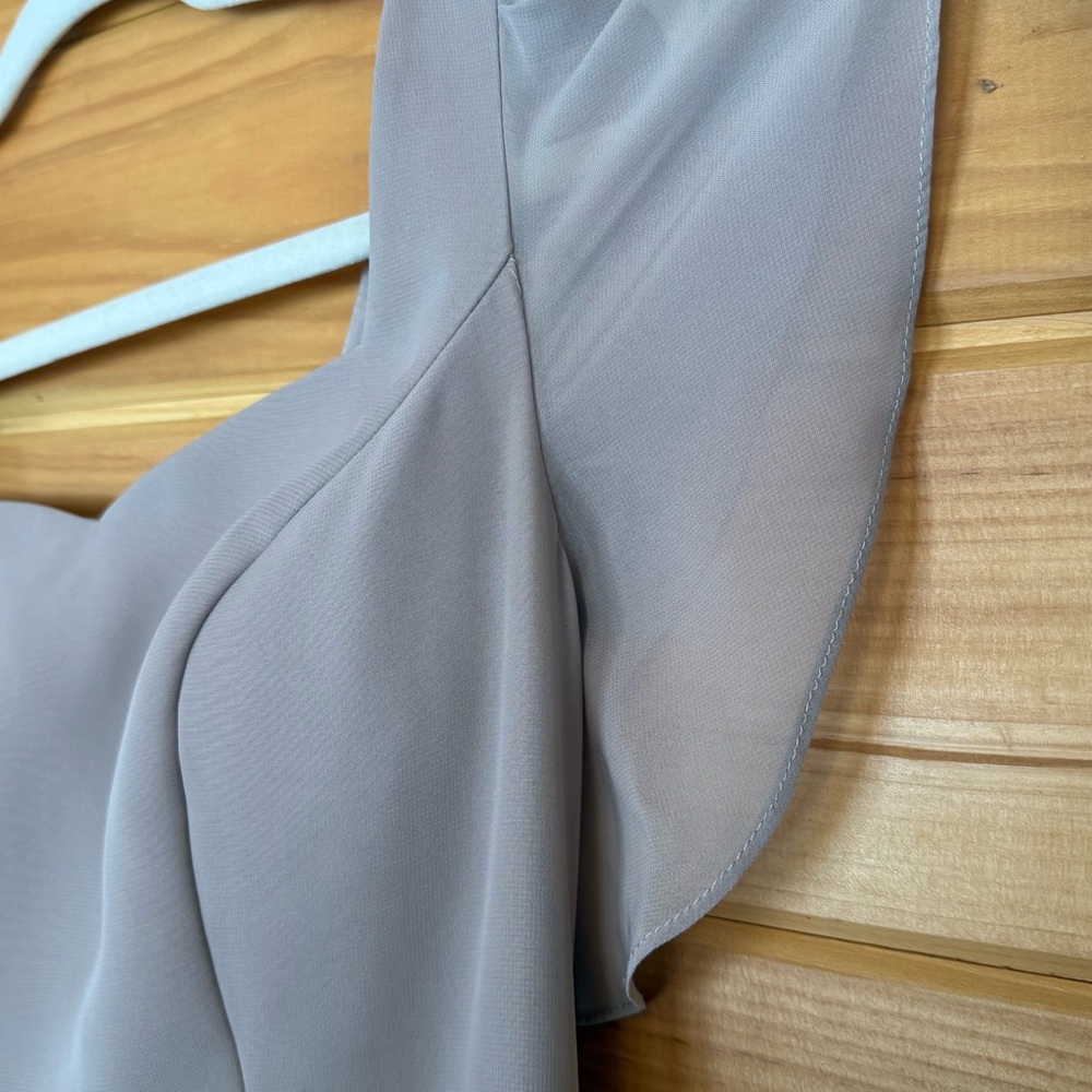 JJs House Ondina A-Line V-Neck Floor Length Ruffle Chiffon Dress Taupe Size 6 - Picture 7 of 14